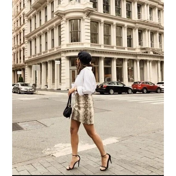 Honey Punch Gold Snake Print Faux Leather Zip Mini Skirt Womens Large - Picture 2 of 9